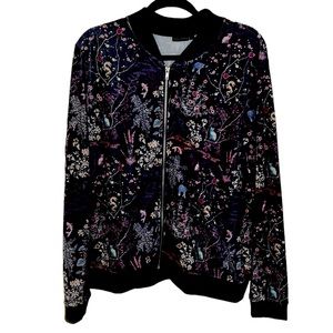 Coco + Carmen Jacket Zipper Front Whimsical Print Cats, Dragons, Flowers L/XL